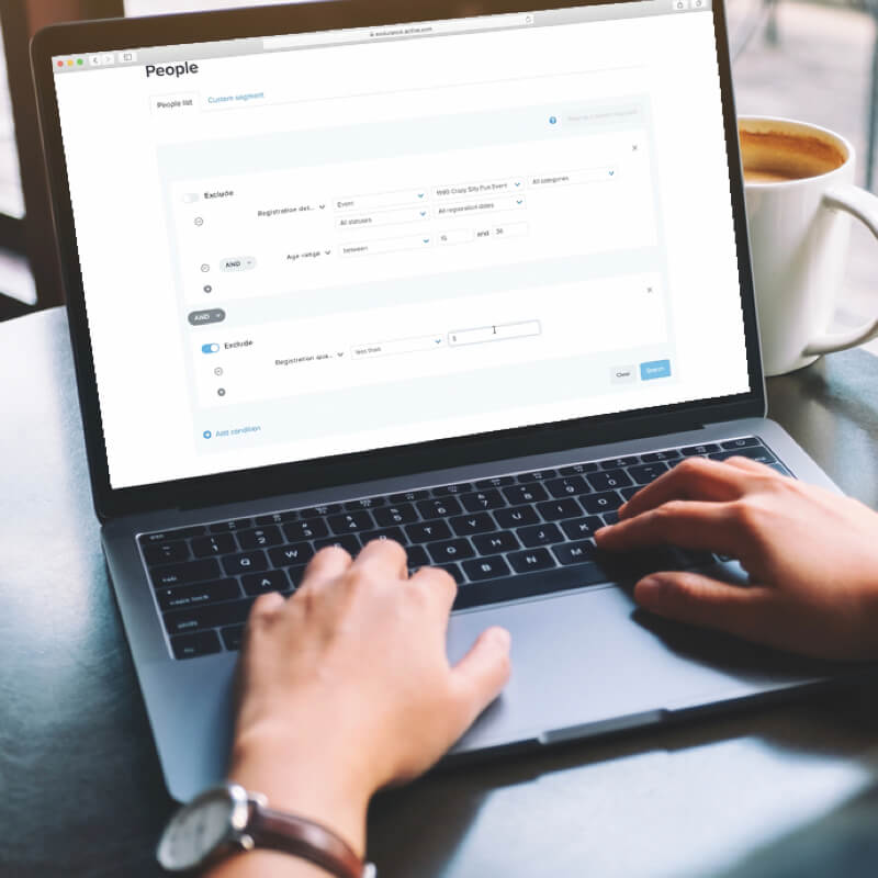 Person on laptop using activeworks endurance using custom segments