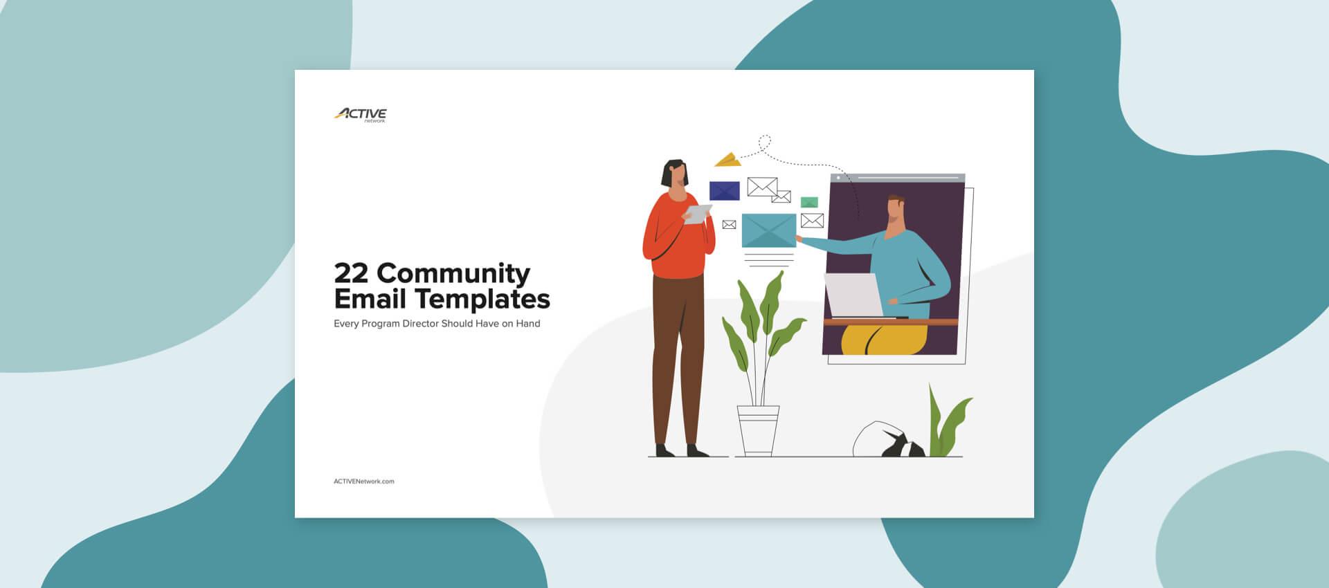 mockup of 22 community email templates content download with abstract background