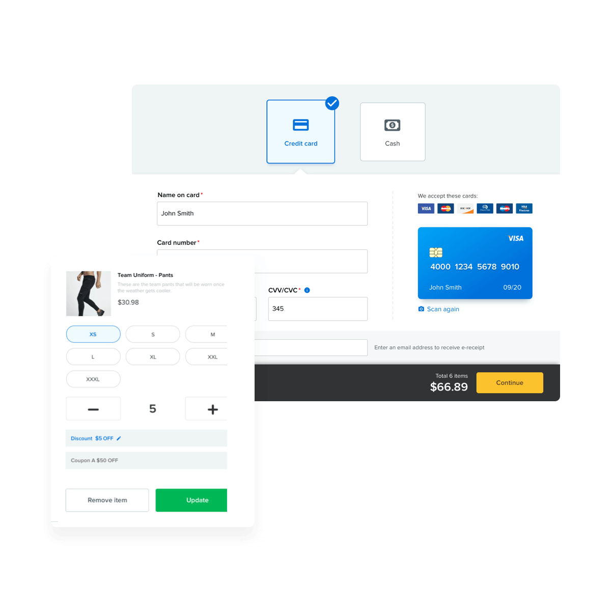 point of sale merchandise and payment screens
