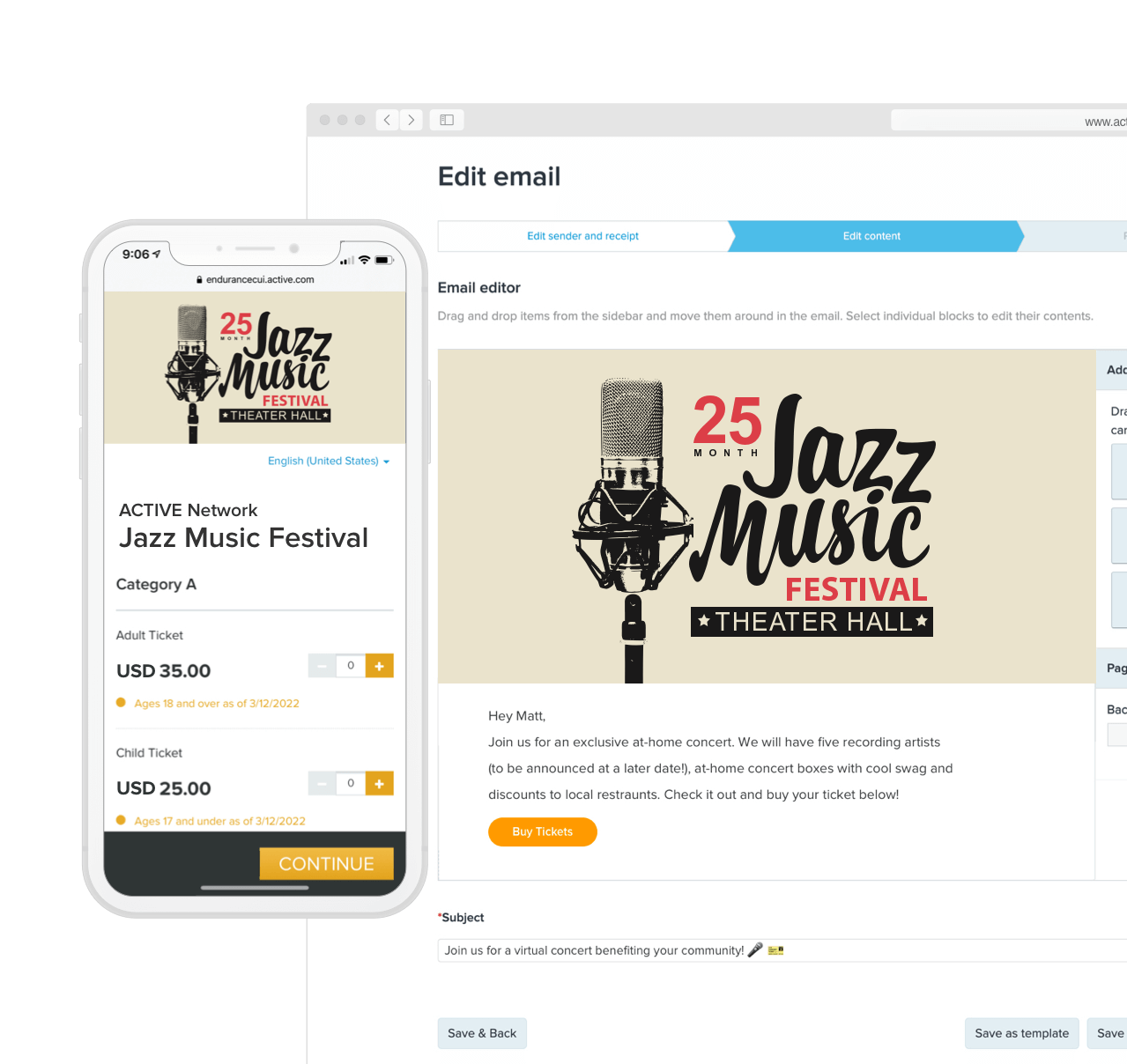branded registration page for jazz festival