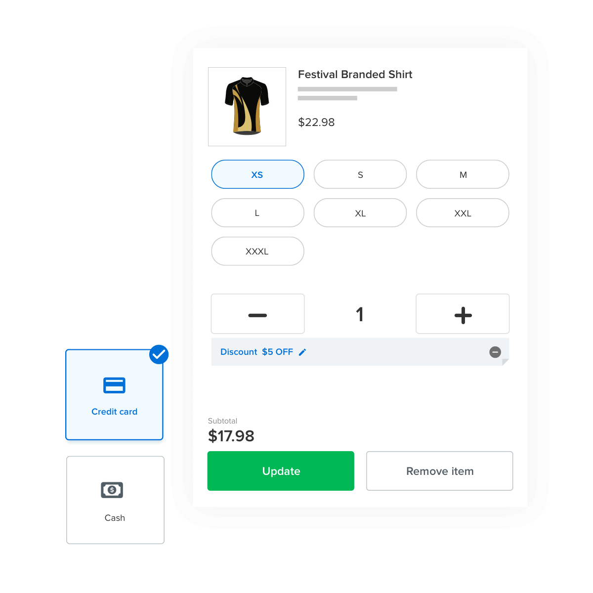 point of sale app selling festival branded shirt